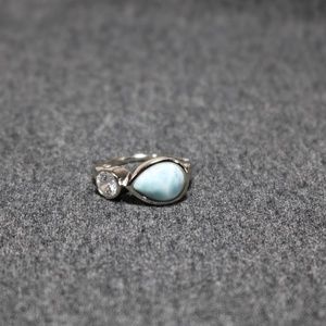 925 sterling silver genuine natural Larimar CZ ring